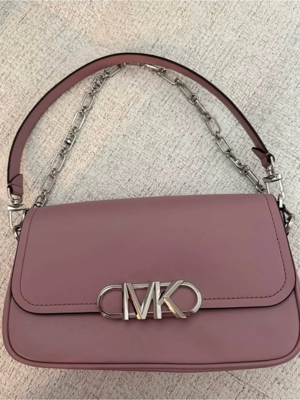 Michael Kors Rose Mauve Leather Shoulder Bag with Silver Chain